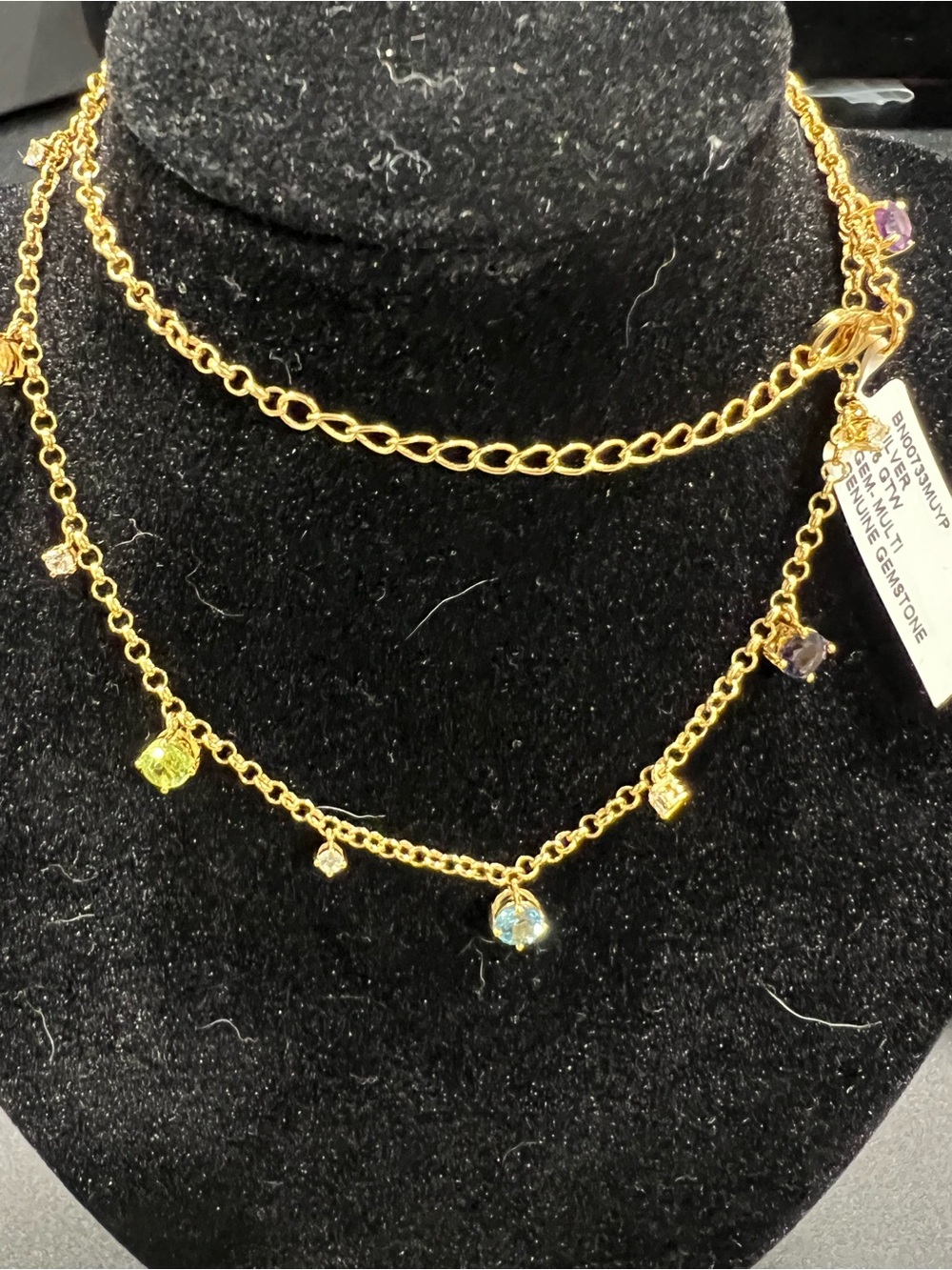 14K Gold over .925 Sterling Silver Natural Multi-Gem Station Necklace, 3.5TCW. - Picture 2 of 5